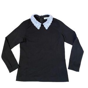 Sandro Paris Scalloped Lace Peter Pan Collar Top